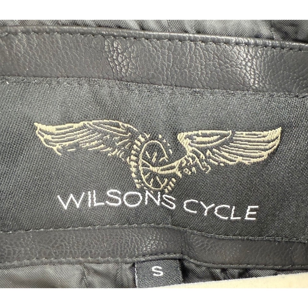 Wilsons Cycle PU Leather Bomber Jacket Men's Size S BLK Zip Front Ribbed Collar - Picture 3 of 12